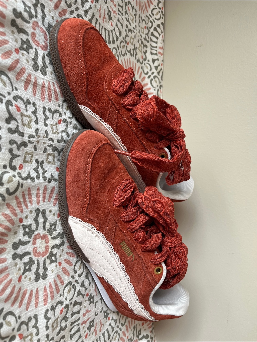 Puma Burnt-Orange Suede Sneakers with White Formstrip